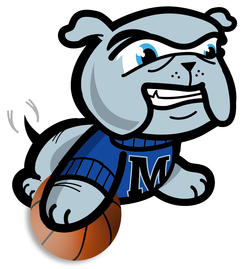 Champ the bulldog mascot ready to play basketball