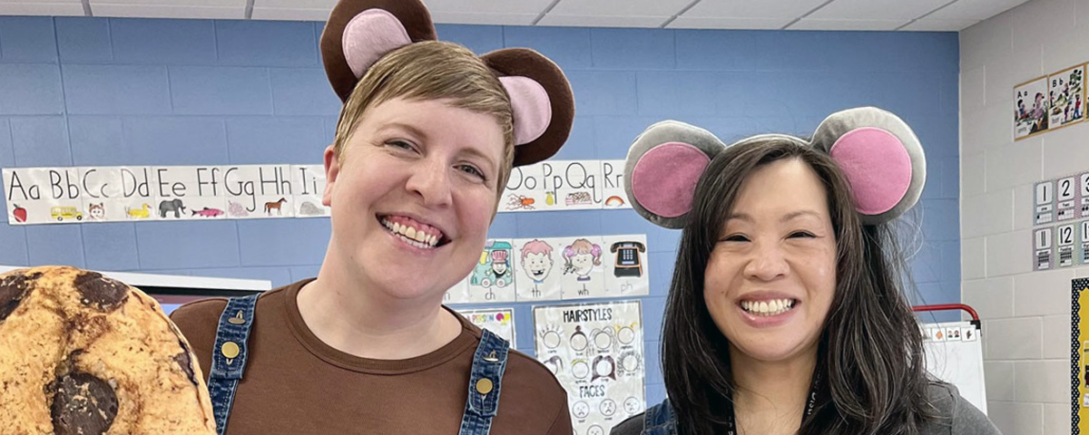 ECE Librarian Mrs. Kelley and Principal Dr. Wei, dressed like their favorite book characters during #LiteracyMonthSD735