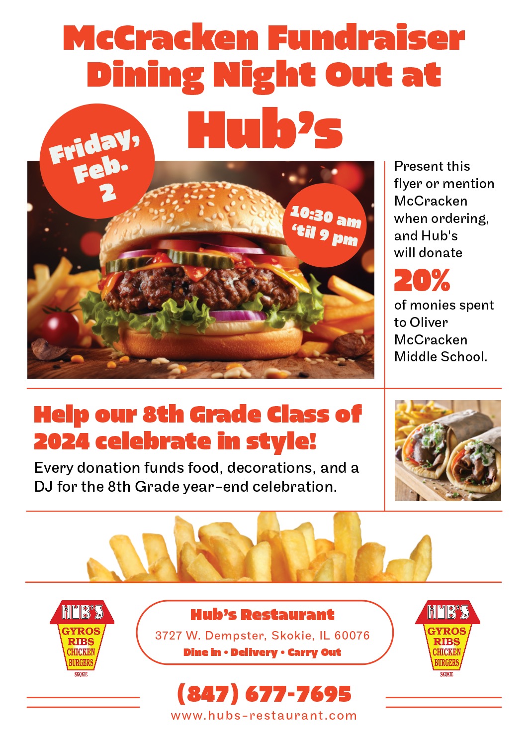 McCracken HUB's Dine Out Fundraiser flyer