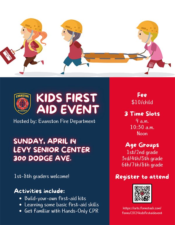 Flyer: Evanston Fire Department Kids First Aid Event
